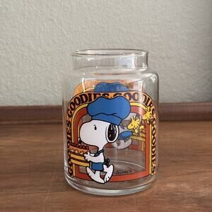 Vintage Snoopy Woodstock Goodies Jar Glass Canister No Lid 1960s 7" Peanuts